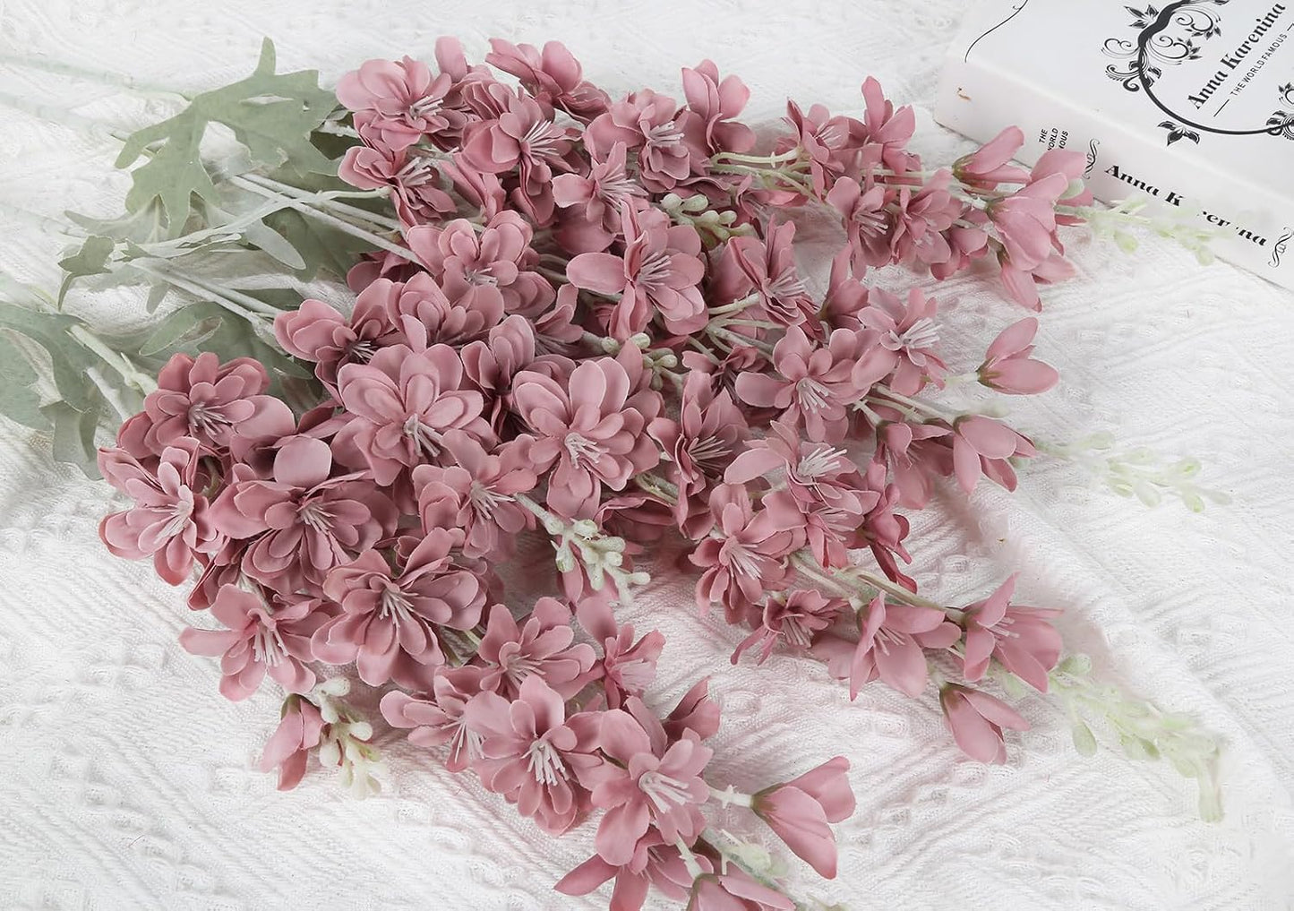 6 pcs White Delphinium Artificial Flowers Larkspur Artificial Flowers, 33.5 in Fake Flowers Bulk Silk Flowers with Stems Real Look for Home Garden Wedding Arrangement Decor(White)