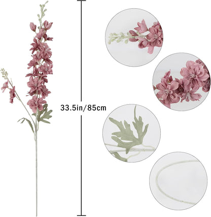 6 pcs White Delphinium Artificial Flowers Larkspur Artificial Flowers, 33.5 in Fake Flowers Bulk Silk Flowers with Stems Real Look for Home Garden Wedding Arrangement Decor(White)