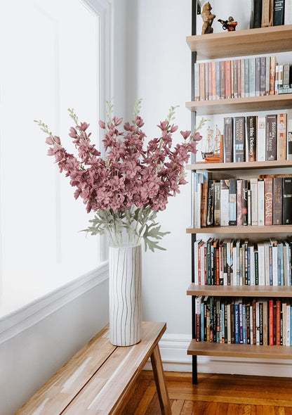 6 pcs White Delphinium Artificial Flowers Larkspur Artificial Flowers, 33.5 in Fake Flowers Bulk Silk Flowers with Stems Real Look for Home Garden Wedding Arrangement Decor(White)