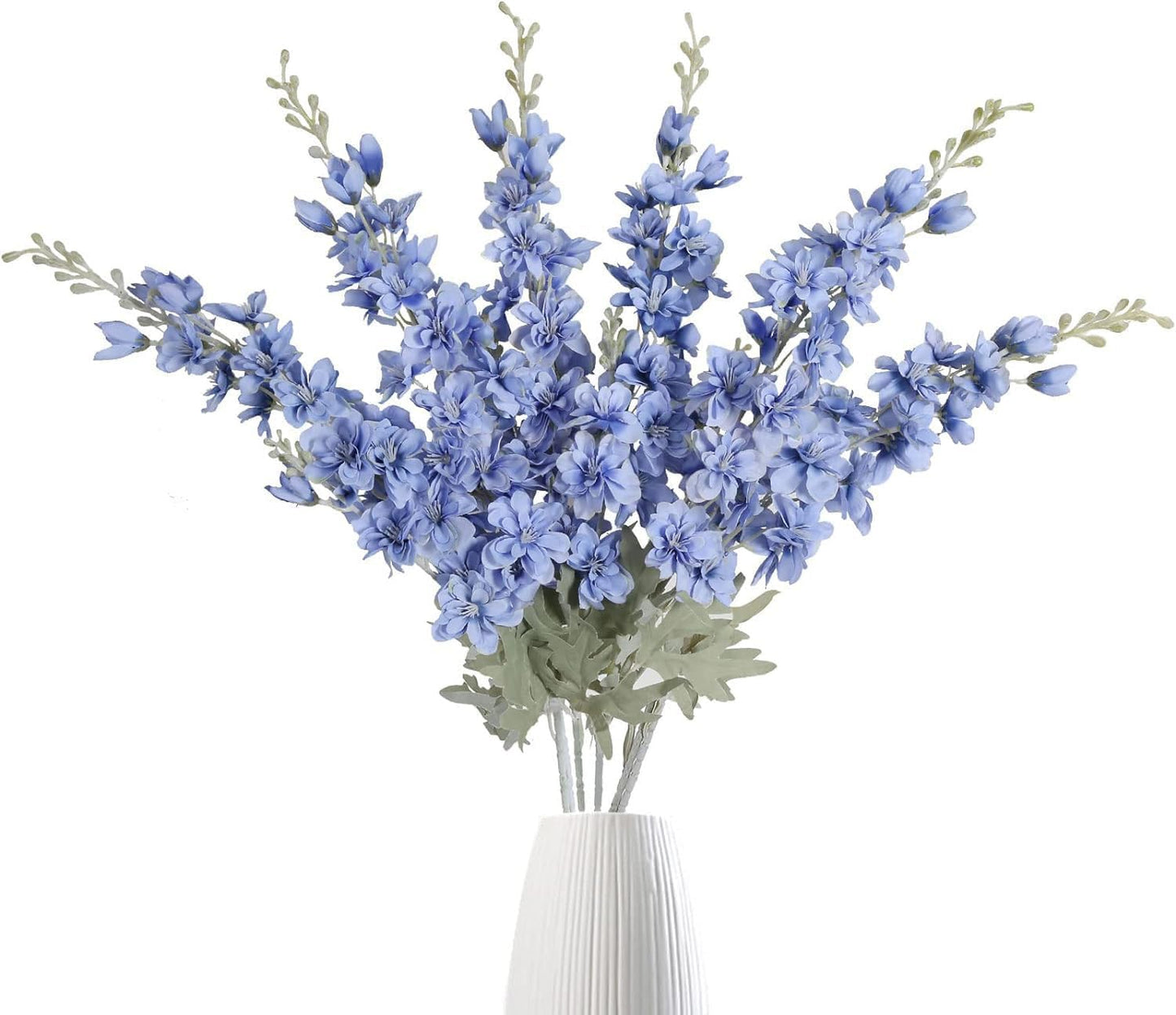 6 pcs White Delphinium Artificial Flowers Larkspur Artificial Flowers, 33.5 in Fake Flowers Bulk Silk Flowers with Stems Real Look for Home Garden Wedding Arrangement Decor(White)