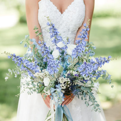 6 pcs White Delphinium Artificial Flowers Larkspur Artificial Flowers, 33.5 in Fake Flowers Bulk Silk Flowers with Stems Real Look for Home Garden Wedding Arrangement Decor(White)