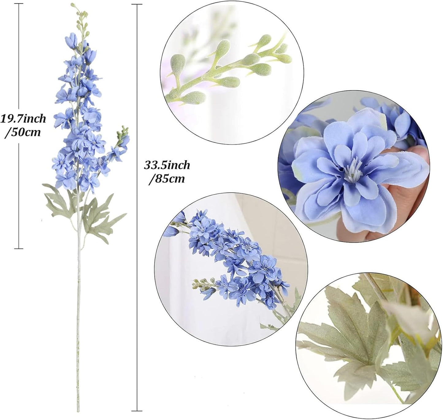 6 pcs White Delphinium Artificial Flowers Larkspur Artificial Flowers, 33.5 in Fake Flowers Bulk Silk Flowers with Stems Real Look for Home Garden Wedding Arrangement Decor(White)
