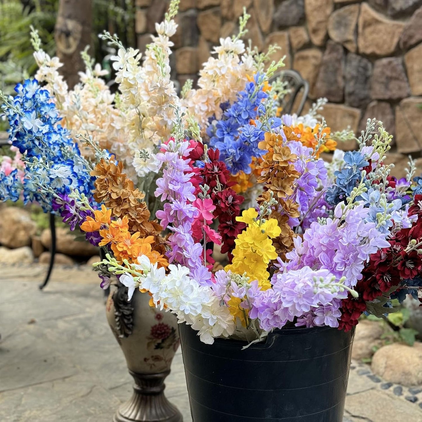 6 pcs White Delphinium Artificial Flowers Larkspur Artificial Flowers, 33.5 in Fake Flowers Bulk Silk Flowers with Stems Real Look for Home Garden Wedding Arrangement Decor(White)