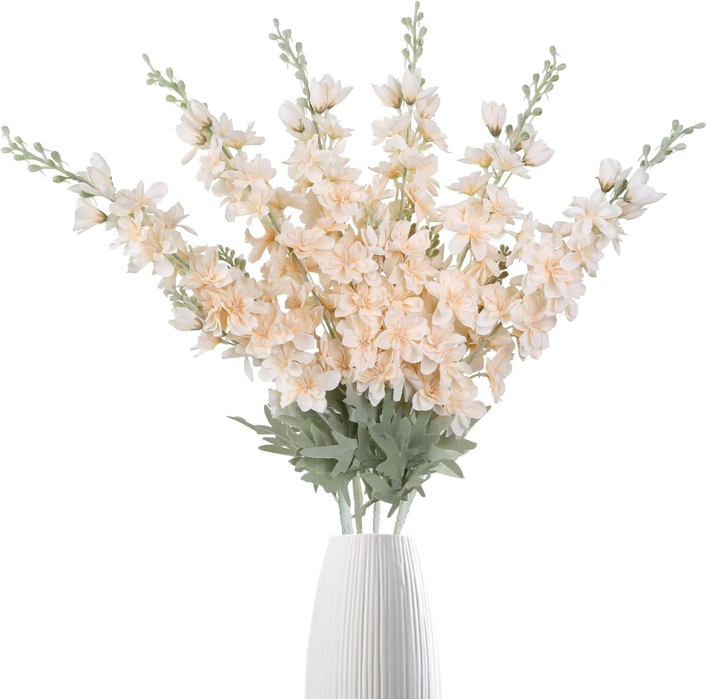 6 pcs White Delphinium Artificial Flowers Larkspur Artificial Flowers, 33.5 in Fake Flowers Bulk Silk Flowers with Stems Real Look for Home Garden Wedding Arrangement Decor(White)