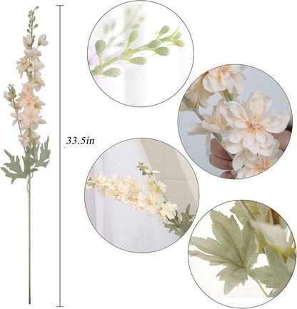 6 pcs White Delphinium Artificial Flowers Larkspur Artificial Flowers, 33.5 in Fake Flowers Bulk Silk Flowers with Stems Real Look for Home Garden Wedding Arrangement Decor(White)