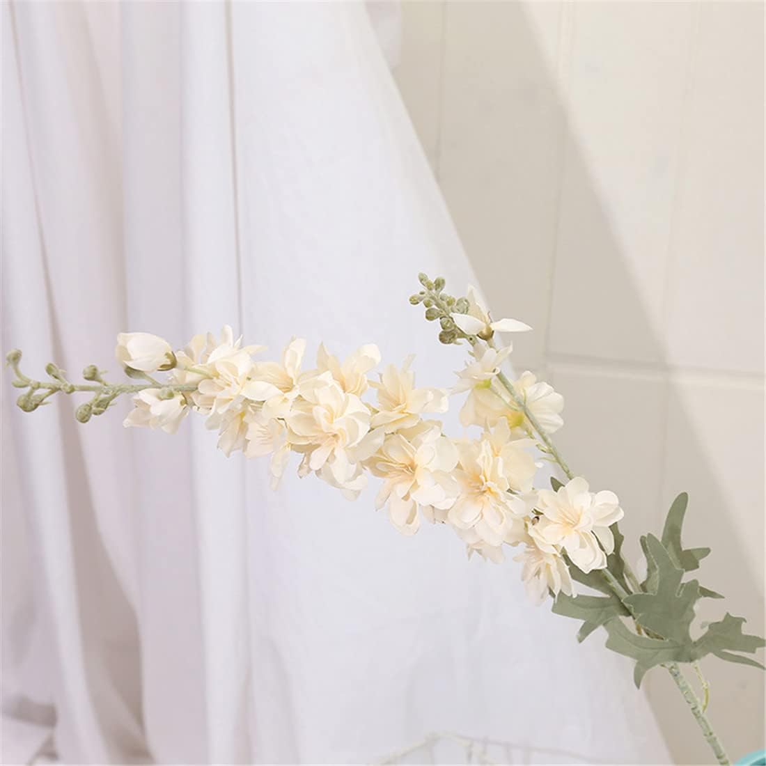 6 pcs White Delphinium Artificial Flowers Larkspur Artificial Flowers, 33.5 in Fake Flowers Bulk Silk Flowers with Stems Real Look for Home Garden Wedding Arrangement Decor(White)