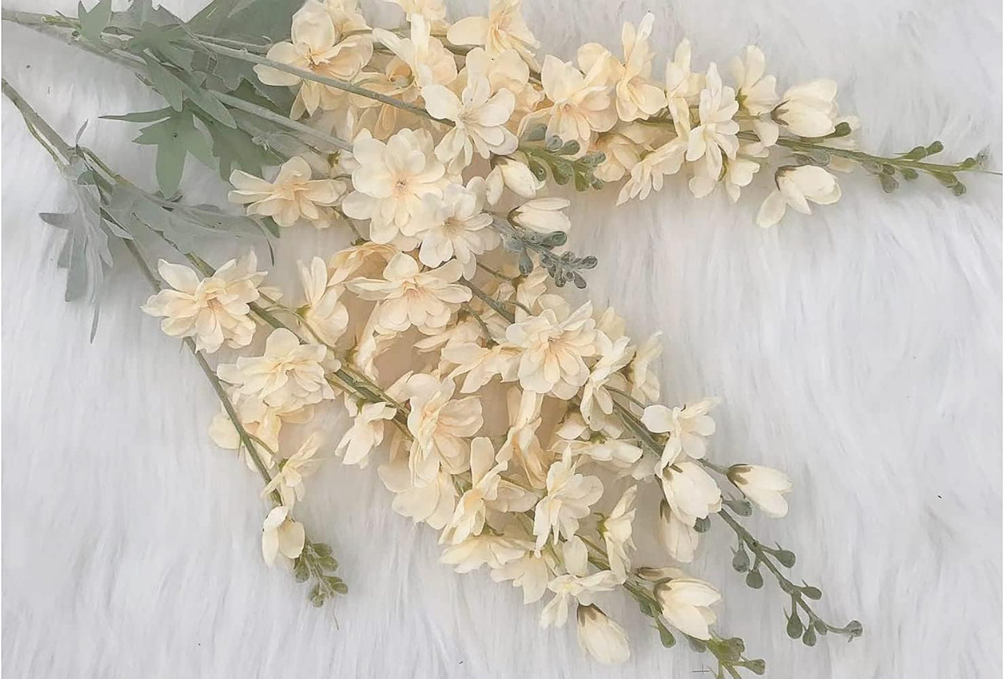 6 pcs White Delphinium Artificial Flowers Larkspur Artificial Flowers, 33.5 in Fake Flowers Bulk Silk Flowers with Stems Real Look for Home Garden Wedding Arrangement Decor(White)
