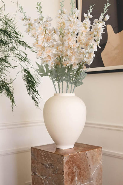 6 pcs White Delphinium Artificial Flowers Larkspur Artificial Flowers, 33.5 in Fake Flowers Bulk Silk Flowers with Stems Real Look for Home Garden Wedding Arrangement Decor(White)
