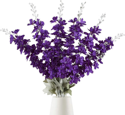 6 pcs White Delphinium Artificial Flowers Larkspur Artificial Flowers, 33.5 in Fake Flowers Bulk Silk Flowers with Stems Real Look for Home Garden Wedding Arrangement Decor(White)