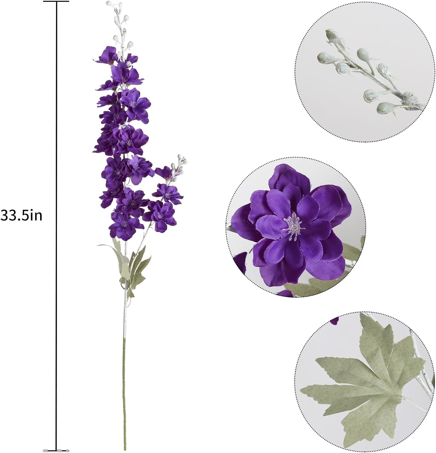 6 pcs White Delphinium Artificial Flowers Larkspur Artificial Flowers, 33.5 in Fake Flowers Bulk Silk Flowers with Stems Real Look for Home Garden Wedding Arrangement Decor(White)