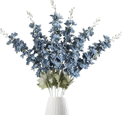6 pcs White Delphinium Artificial Flowers Larkspur Artificial Flowers, 33.5 in Fake Flowers Bulk Silk Flowers with Stems Real Look for Home Garden Wedding Arrangement Decor(White)