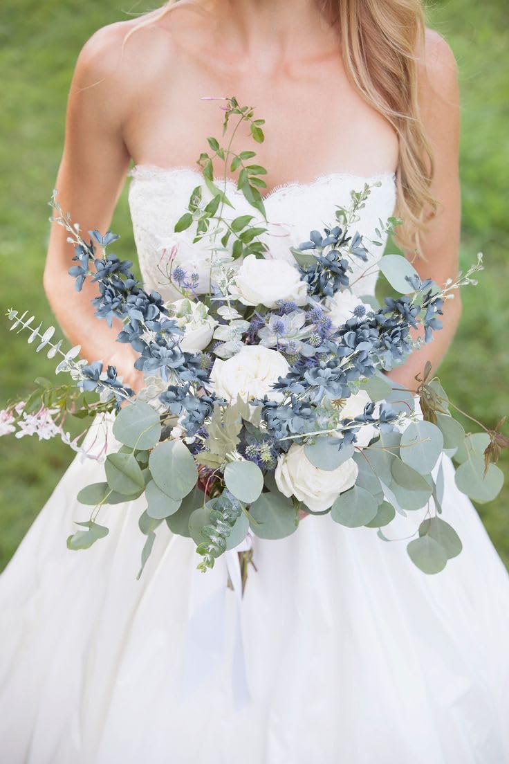6 pcs White Delphinium Artificial Flowers Larkspur Artificial Flowers, 33.5 in Fake Flowers Bulk Silk Flowers with Stems Real Look for Home Garden Wedding Arrangement Decor(White)
