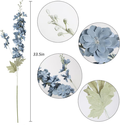 6 pcs White Delphinium Artificial Flowers Larkspur Artificial Flowers, 33.5 in Fake Flowers Bulk Silk Flowers with Stems Real Look for Home Garden Wedding Arrangement Decor(White)