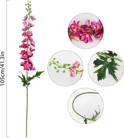 6 pcs White Delphinium Artificial Flowers Larkspur Artificial Flowers, 33.5 in Fake Flowers Bulk Silk Flowers with Stems Real Look for Home Garden Wedding Arrangement Decor(White)