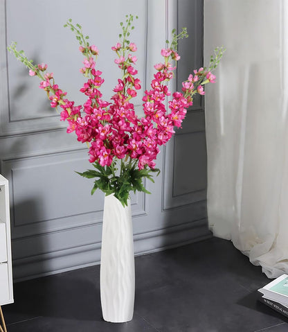 6 pcs White Delphinium Artificial Flowers Larkspur Artificial Flowers, 33.5 in Fake Flowers Bulk Silk Flowers with Stems Real Look for Home Garden Wedding Arrangement Decor(White)