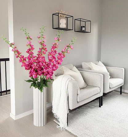 6 pcs White Delphinium Artificial Flowers Larkspur Artificial Flowers, 33.5 in Fake Flowers Bulk Silk Flowers with Stems Real Look for Home Garden Wedding Arrangement Decor(White)