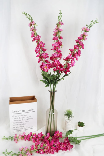 6 pcs White Delphinium Artificial Flowers Larkspur Artificial Flowers, 33.5 in Fake Flowers Bulk Silk Flowers with Stems Real Look for Home Garden Wedding Arrangement Decor(White)