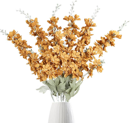 6 pcs White Delphinium Artificial Flowers Larkspur Artificial Flowers, 33.5 in Fake Flowers Bulk Silk Flowers with Stems Real Look for Home Garden Wedding Arrangement Decor(White)