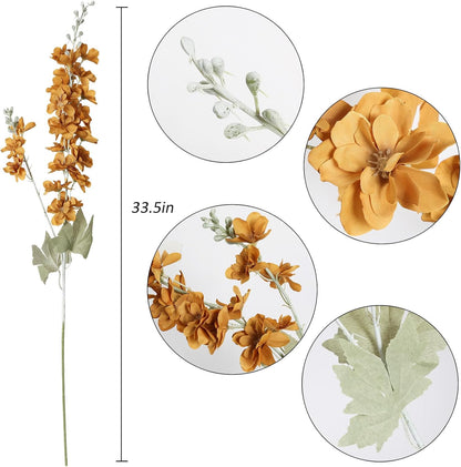6 pcs White Delphinium Artificial Flowers Larkspur Artificial Flowers, 33.5 in Fake Flowers Bulk Silk Flowers with Stems Real Look for Home Garden Wedding Arrangement Decor(White)