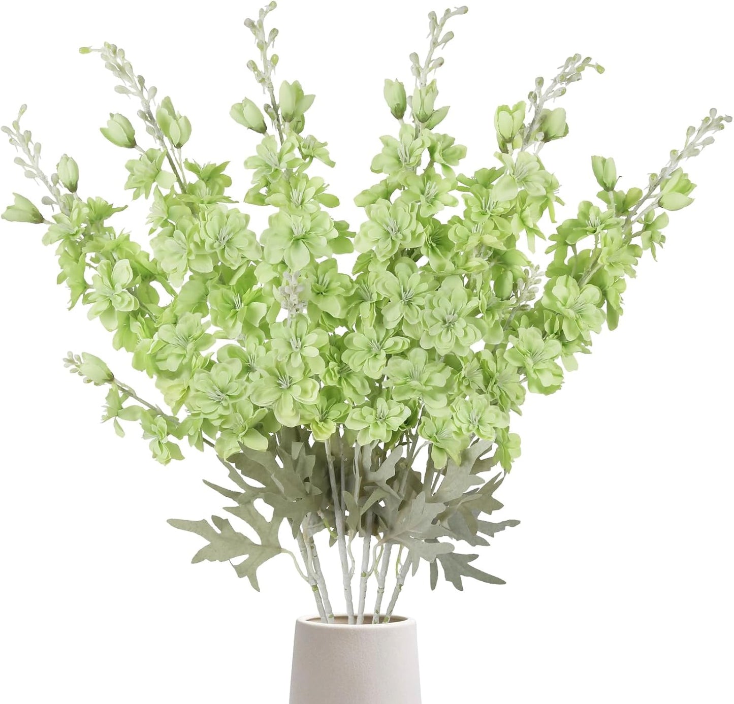 6 pcs White Delphinium Artificial Flowers Larkspur Artificial Flowers, 33.5 in Fake Flowers Bulk Silk Flowers with Stems Real Look for Home Garden Wedding Arrangement Decor(White)