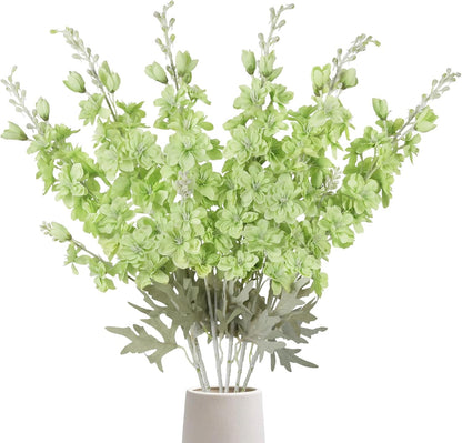 6 pcs White Delphinium Artificial Flowers Larkspur Artificial Flowers, 33.5 in Fake Flowers Bulk Silk Flowers with Stems Real Look for Home Garden Wedding Arrangement Decor(White)