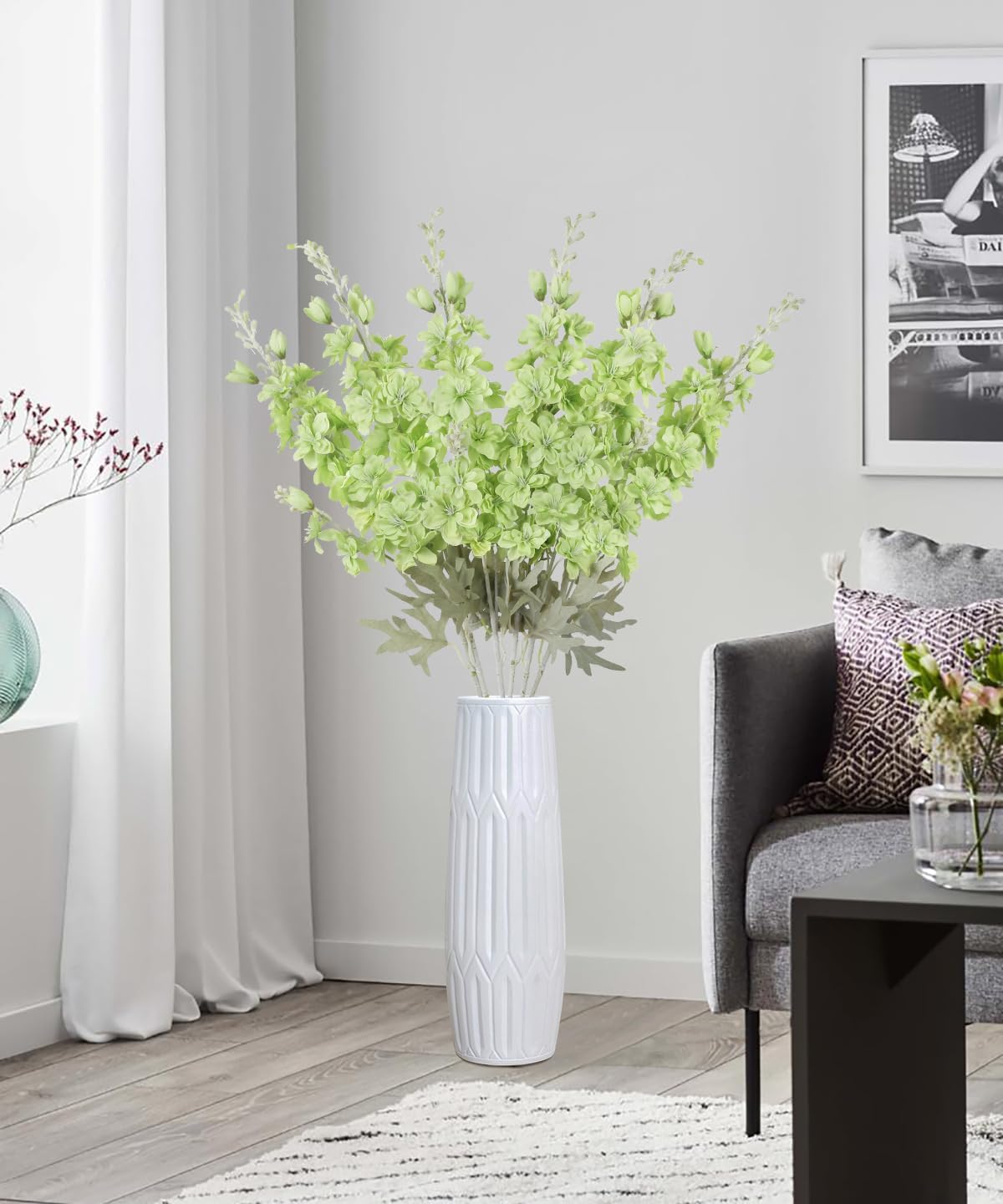 6 pcs White Delphinium Artificial Flowers Larkspur Artificial Flowers, 33.5 in Fake Flowers Bulk Silk Flowers with Stems Real Look for Home Garden Wedding Arrangement Decor(White)