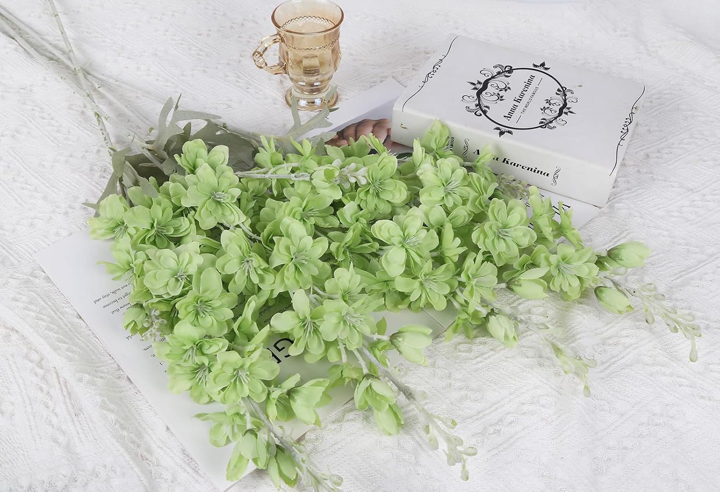 6 pcs White Delphinium Artificial Flowers Larkspur Artificial Flowers, 33.5 in Fake Flowers Bulk Silk Flowers with Stems Real Look for Home Garden Wedding Arrangement Decor(White)