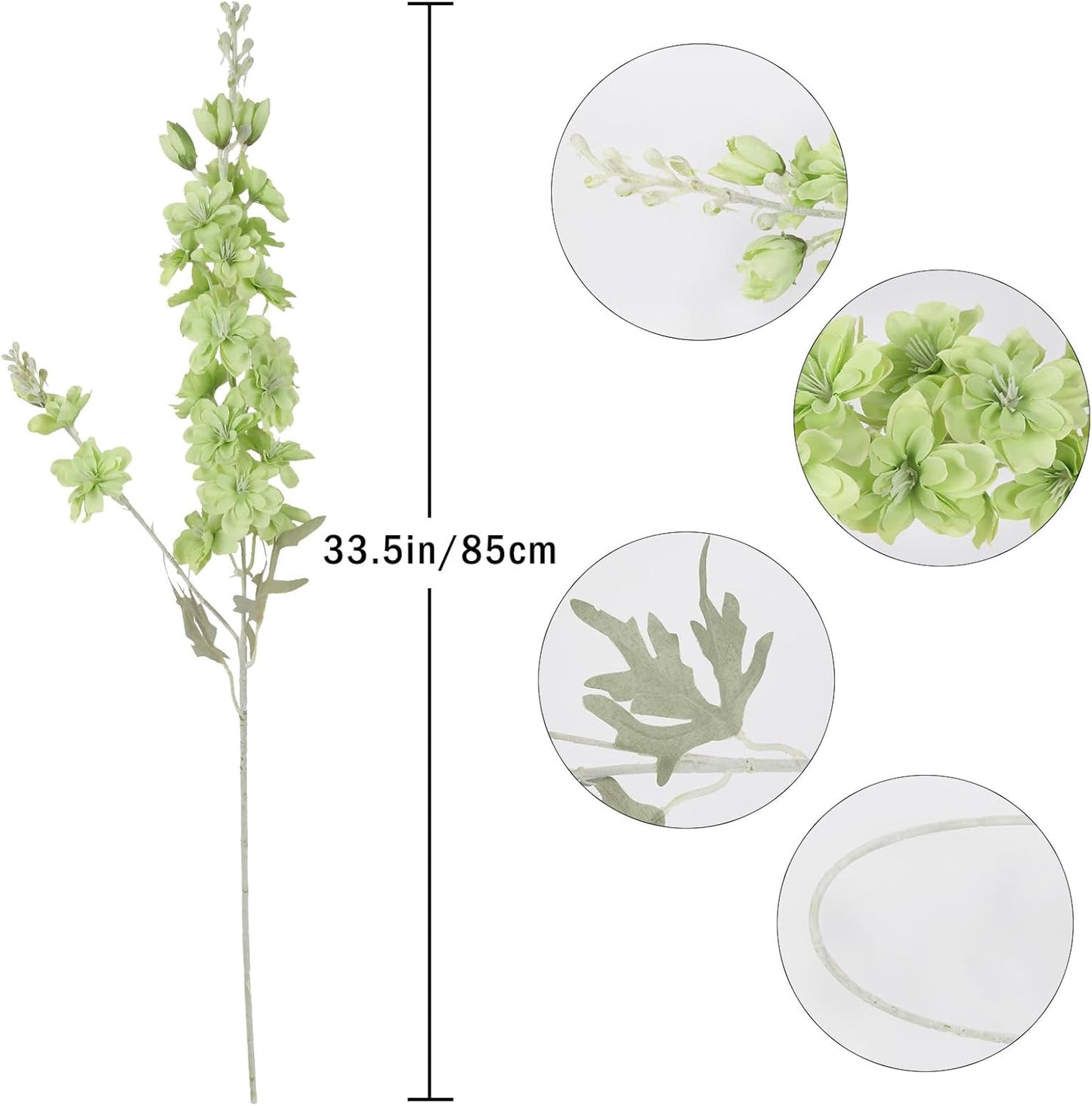 6 pcs White Delphinium Artificial Flowers Larkspur Artificial Flowers, 33.5 in Fake Flowers Bulk Silk Flowers with Stems Real Look for Home Garden Wedding Arrangement Decor(White)