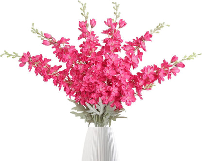 6 pcs White Delphinium Artificial Flowers Larkspur Artificial Flowers, 33.5 in Fake Flowers Bulk Silk Flowers with Stems Real Look for Home Garden Wedding Arrangement Decor(White)