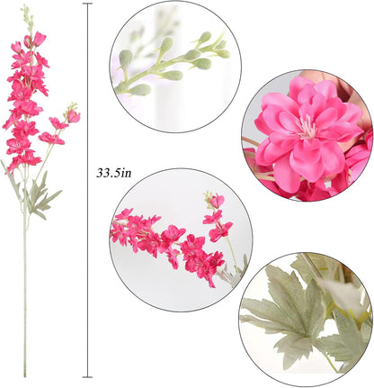 6 pcs White Delphinium Artificial Flowers Larkspur Artificial Flowers, 33.5 in Fake Flowers Bulk Silk Flowers with Stems Real Look for Home Garden Wedding Arrangement Decor(White)
