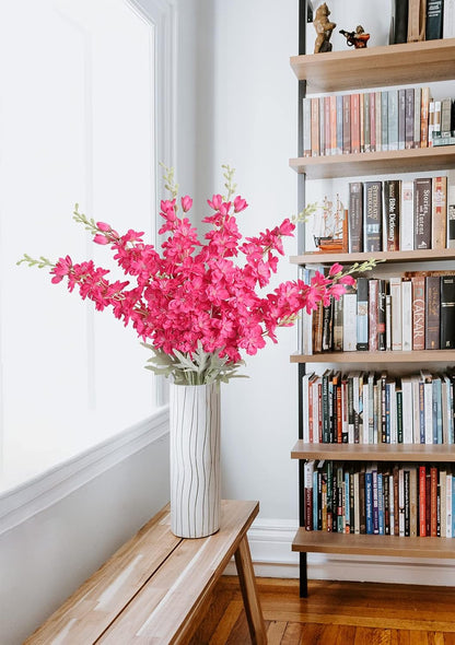 6 pcs White Delphinium Artificial Flowers Larkspur Artificial Flowers, 33.5 in Fake Flowers Bulk Silk Flowers with Stems Real Look for Home Garden Wedding Arrangement Decor(White)