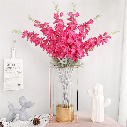 6 pcs White Delphinium Artificial Flowers Larkspur Artificial Flowers, 33.5 in Fake Flowers Bulk Silk Flowers with Stems Real Look for Home Garden Wedding Arrangement Decor(White)