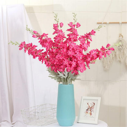 6 pcs White Delphinium Artificial Flowers Larkspur Artificial Flowers, 33.5 in Fake Flowers Bulk Silk Flowers with Stems Real Look for Home Garden Wedding Arrangement Decor(White)