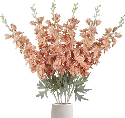 6 pcs White Delphinium Artificial Flowers Larkspur Artificial Flowers, 33.5 in Fake Flowers Bulk Silk Flowers with Stems Real Look for Home Garden Wedding Arrangement Decor(White)