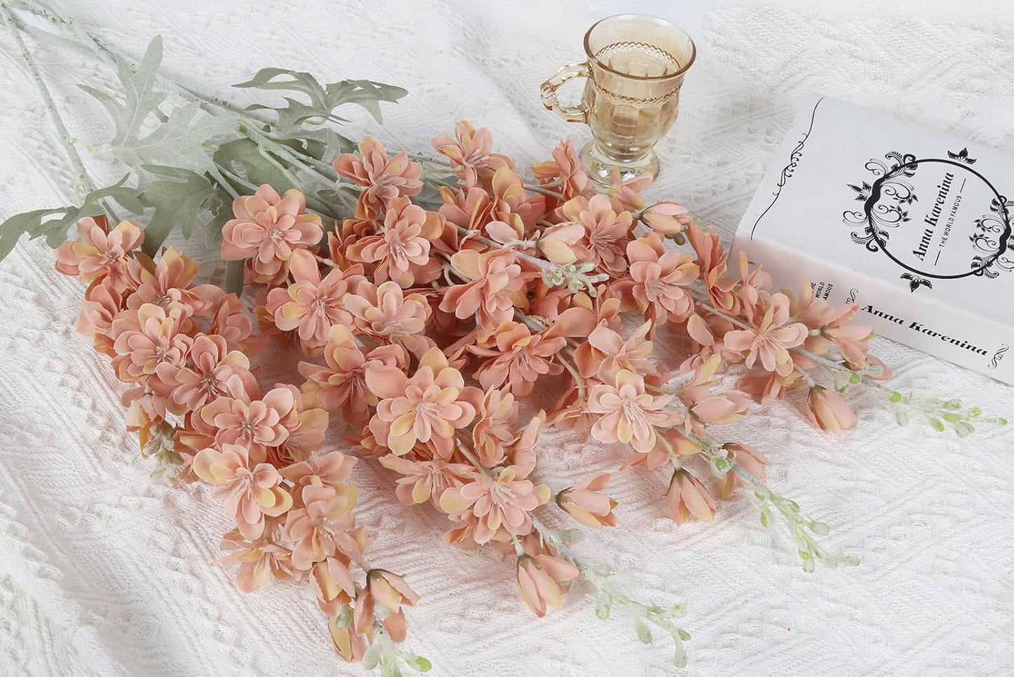 6 pcs White Delphinium Artificial Flowers Larkspur Artificial Flowers, 33.5 in Fake Flowers Bulk Silk Flowers with Stems Real Look for Home Garden Wedding Arrangement Decor(White)