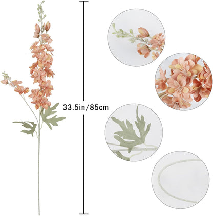 6 pcs White Delphinium Artificial Flowers Larkspur Artificial Flowers, 33.5 in Fake Flowers Bulk Silk Flowers with Stems Real Look for Home Garden Wedding Arrangement Decor(White)