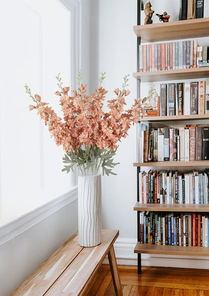 6 pcs White Delphinium Artificial Flowers Larkspur Artificial Flowers, 33.5 in Fake Flowers Bulk Silk Flowers with Stems Real Look for Home Garden Wedding Arrangement Decor(White)