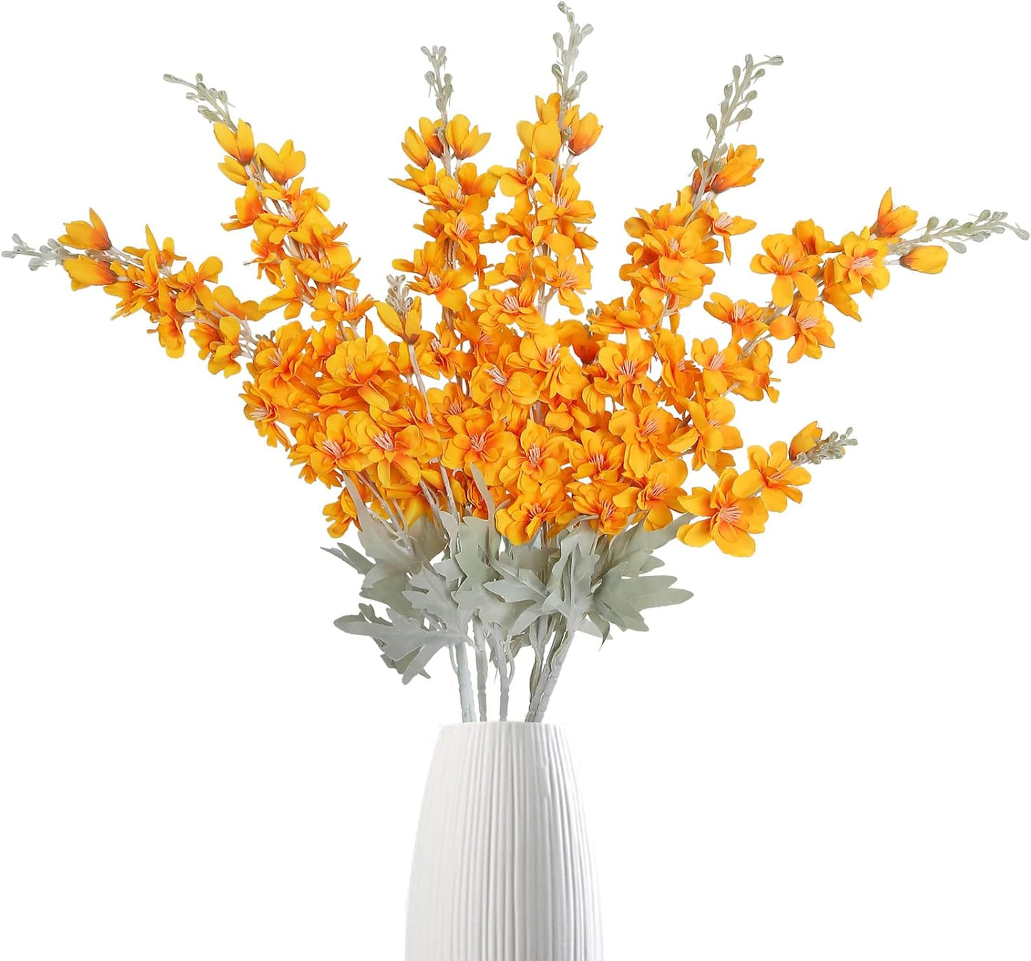6 pcs White Delphinium Artificial Flowers Larkspur Artificial Flowers, 33.5 in Fake Flowers Bulk Silk Flowers with Stems Real Look for Home Garden Wedding Arrangement Decor(White)
