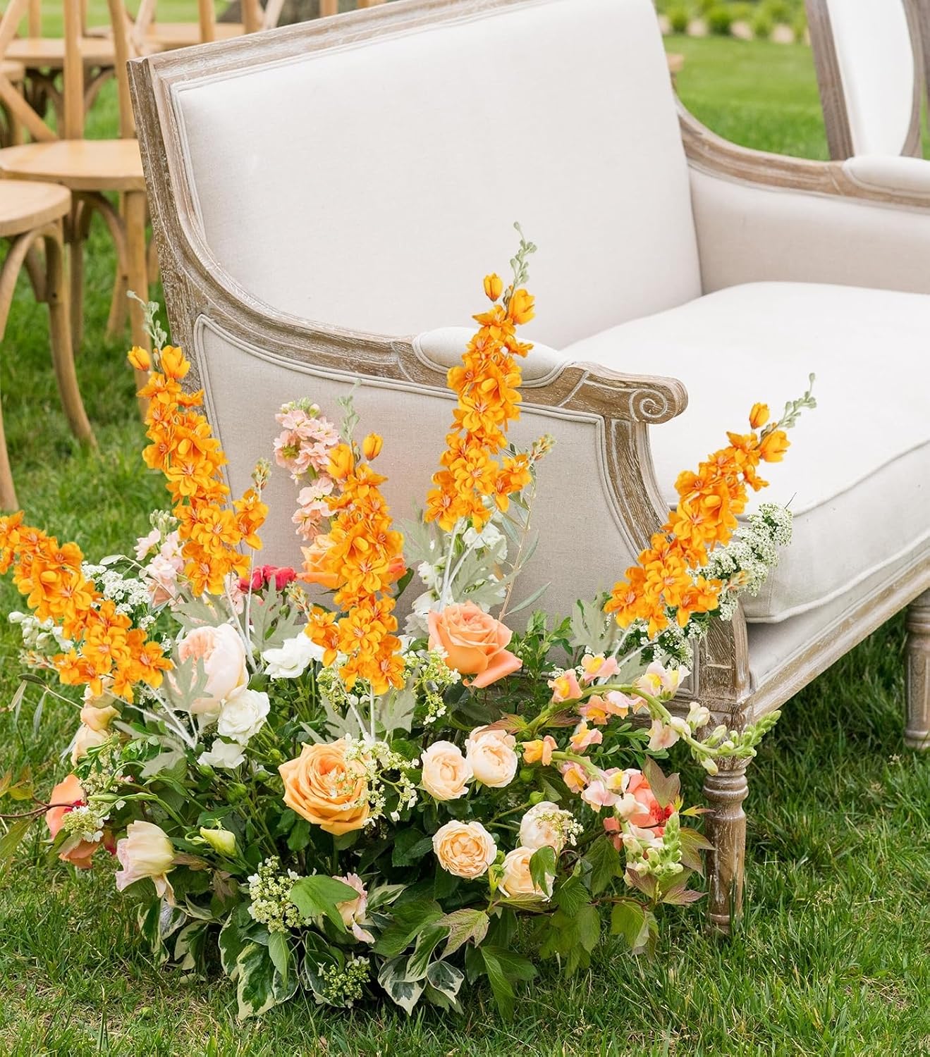 6 pcs White Delphinium Artificial Flowers Larkspur Artificial Flowers, 33.5 in Fake Flowers Bulk Silk Flowers with Stems Real Look for Home Garden Wedding Arrangement Decor(White)
