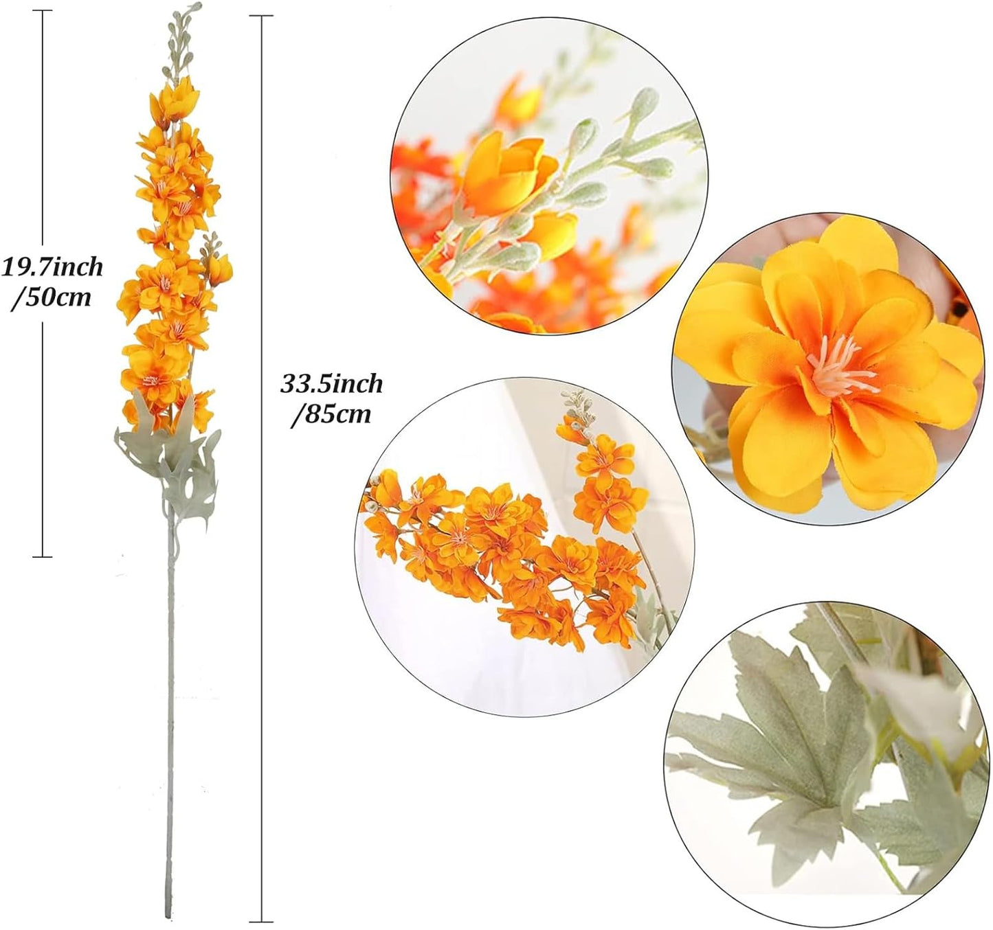 6 pcs White Delphinium Artificial Flowers Larkspur Artificial Flowers, 33.5 in Fake Flowers Bulk Silk Flowers with Stems Real Look for Home Garden Wedding Arrangement Decor(White)
