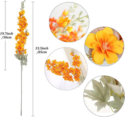 6 pcs White Delphinium Artificial Flowers Larkspur Artificial Flowers, 33.5 in Fake Flowers Bulk Silk Flowers with Stems Real Look for Home Garden Wedding Arrangement Decor(White)