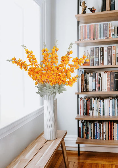 6 pcs White Delphinium Artificial Flowers Larkspur Artificial Flowers, 33.5 in Fake Flowers Bulk Silk Flowers with Stems Real Look for Home Garden Wedding Arrangement Decor(White)