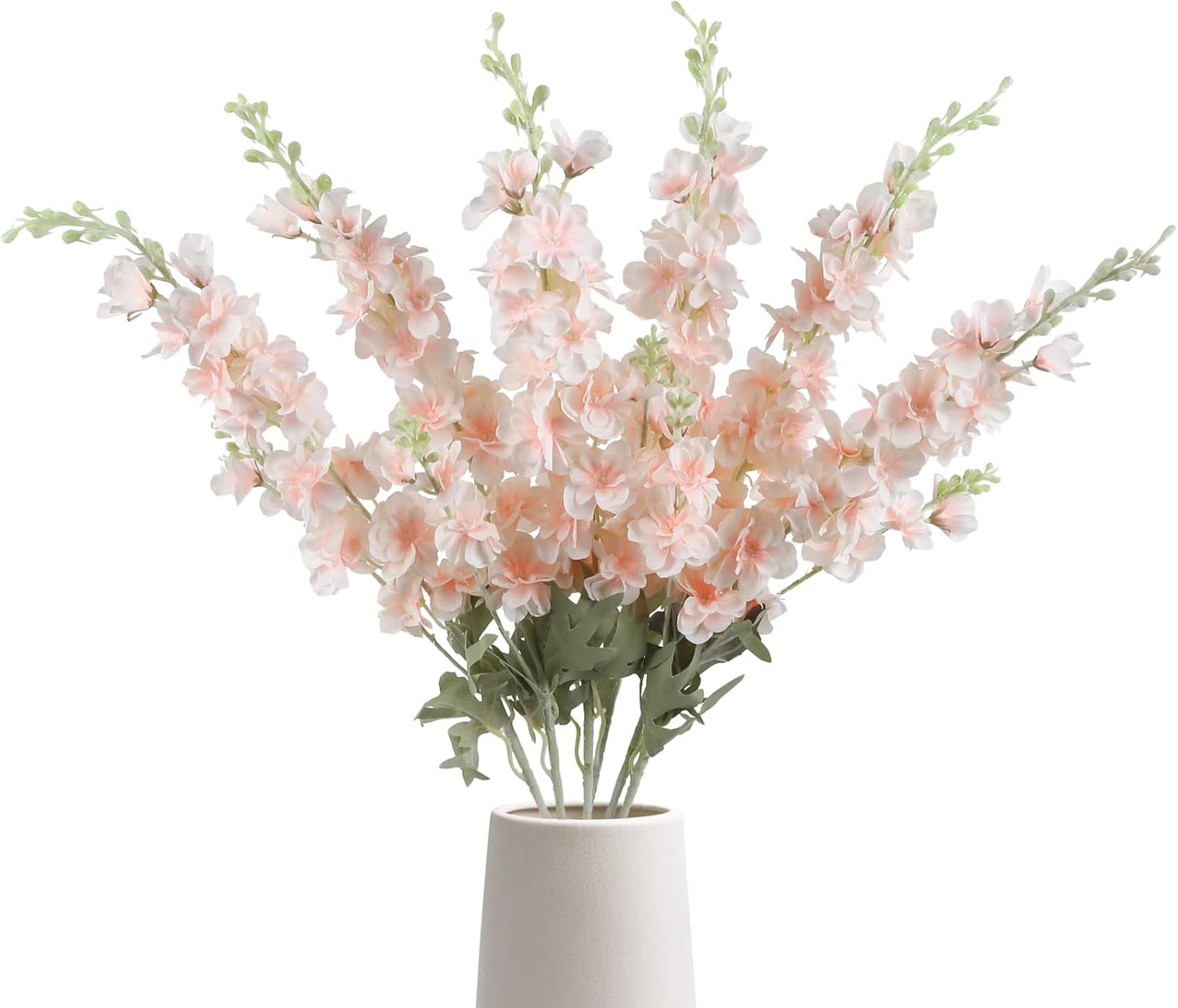 6 pcs White Delphinium Artificial Flowers Larkspur Artificial Flowers, 33.5 in Fake Flowers Bulk Silk Flowers with Stems Real Look for Home Garden Wedding Arrangement Decor(White)