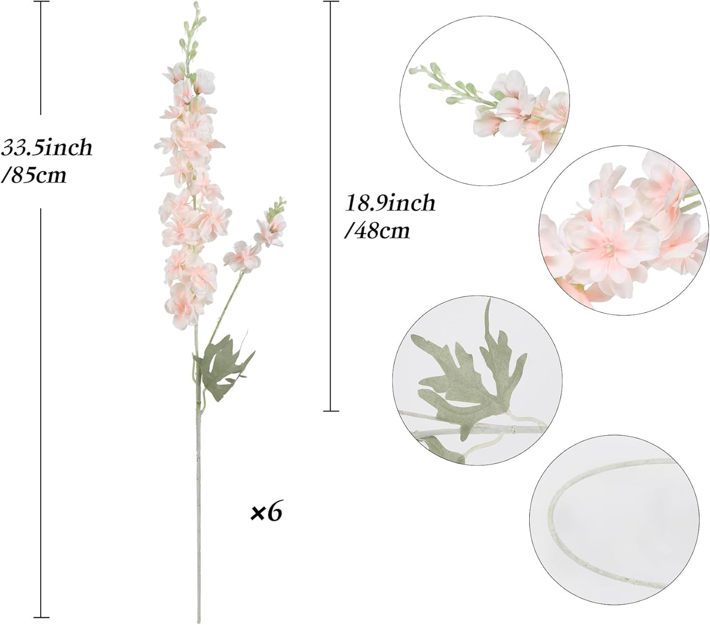 6 pcs White Delphinium Artificial Flowers Larkspur Artificial Flowers, 33.5 in Fake Flowers Bulk Silk Flowers with Stems Real Look for Home Garden Wedding Arrangement Decor(White)