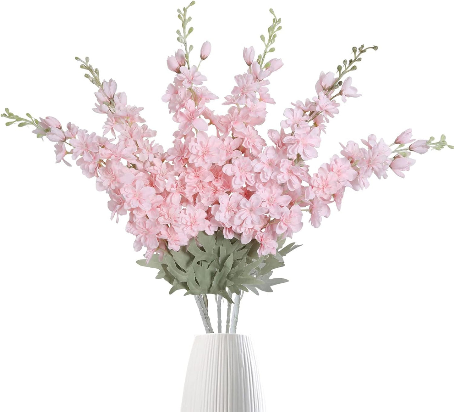 6 pcs White Delphinium Artificial Flowers Larkspur Artificial Flowers, 33.5 in Fake Flowers Bulk Silk Flowers with Stems Real Look for Home Garden Wedding Arrangement Decor(White)