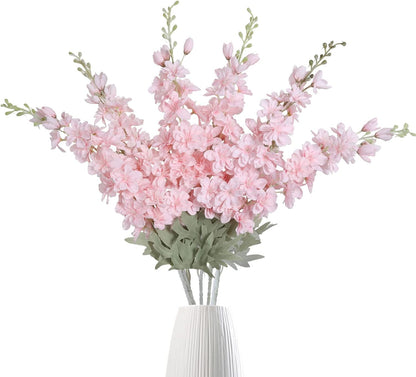 6 pcs White Delphinium Artificial Flowers Larkspur Artificial Flowers, 33.5 in Fake Flowers Bulk Silk Flowers with Stems Real Look for Home Garden Wedding Arrangement Decor(White)