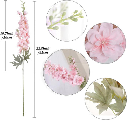 6 pcs White Delphinium Artificial Flowers Larkspur Artificial Flowers, 33.5 in Fake Flowers Bulk Silk Flowers with Stems Real Look for Home Garden Wedding Arrangement Decor(White)