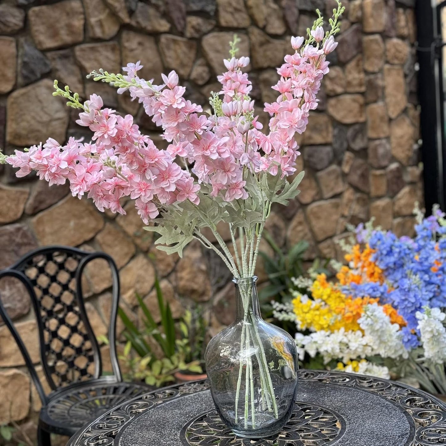 6 pcs White Delphinium Artificial Flowers Larkspur Artificial Flowers, 33.5 in Fake Flowers Bulk Silk Flowers with Stems Real Look for Home Garden Wedding Arrangement Decor(White)