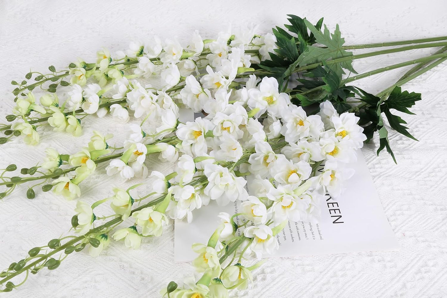 6 pcs White Delphinium Artificial Flowers Larkspur Artificial Flowers, 33.5 in Fake Flowers Bulk Silk Flowers with Stems Real Look for Home Garden Wedding Arrangement Decor(White)