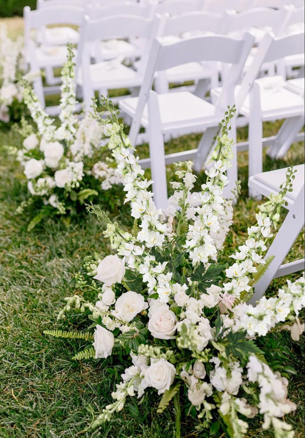 6 pcs White Delphinium Artificial Flowers Larkspur Artificial Flowers, 33.5 in Fake Flowers Bulk Silk Flowers with Stems Real Look for Home Garden Wedding Arrangement Decor(White)